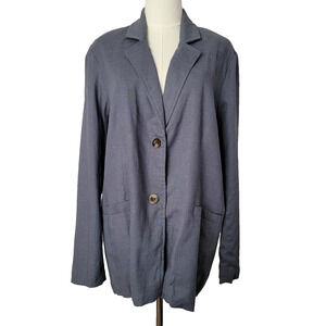 Blue Minx Linen Blend Blazer Sz L Business Office Career Timeless Know One Cares